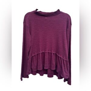 Anthropologie Pilcro Top Women XS Maroon Babydoll Peplum Long Sleeve Ruffled